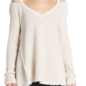 Free people cold shoulder waffle knit sweater